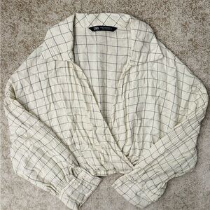 NWOT - Zara Cream Wrap Blouse with Notched Collar